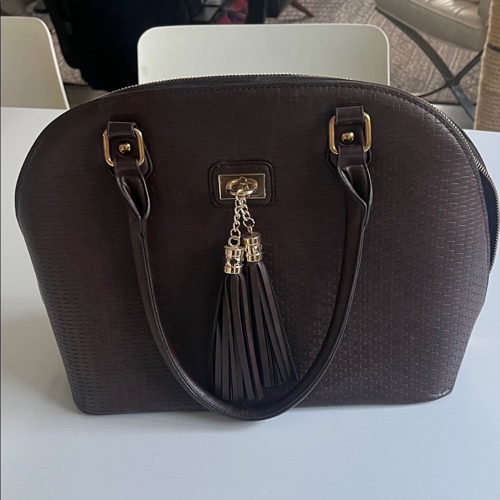 Elegant Burgundy /Dark Brown Handbag with Tassel Accents
